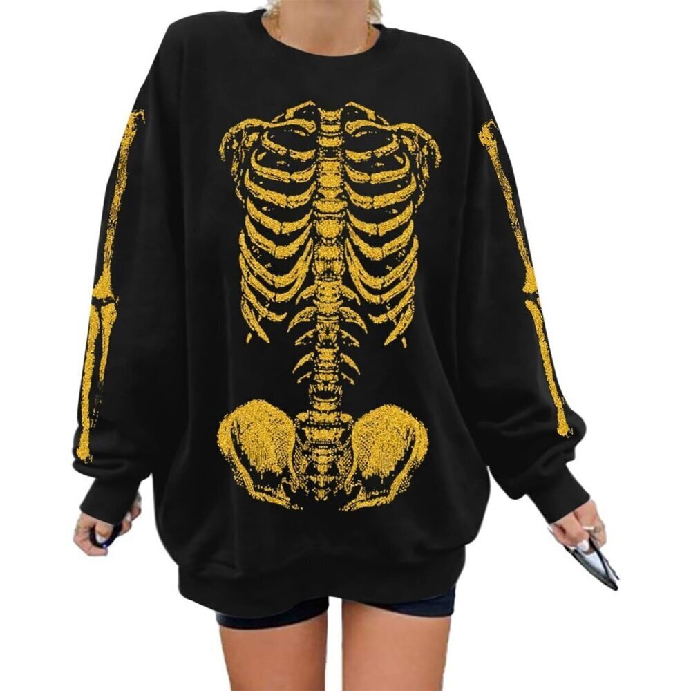 Women Gothic Skeleton Sweater Cotton Oversized Long Sleeve Halloween